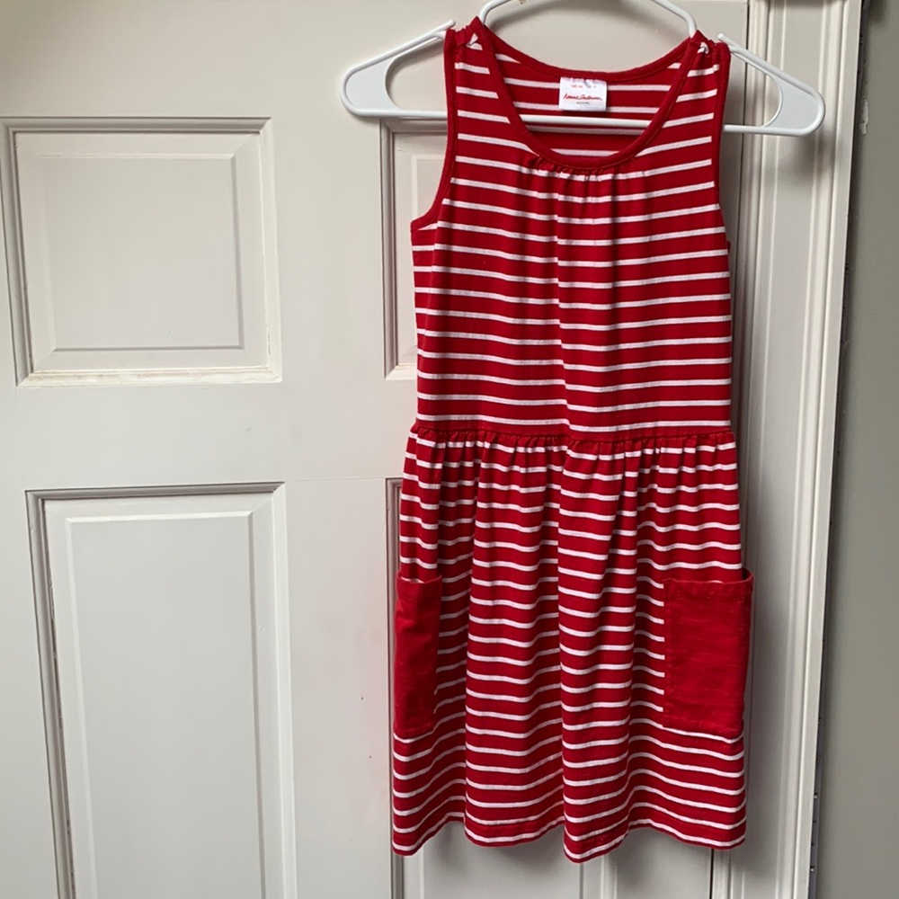 Hanna Anderson children tank dress, size 10/ 140cm, red and white stripe